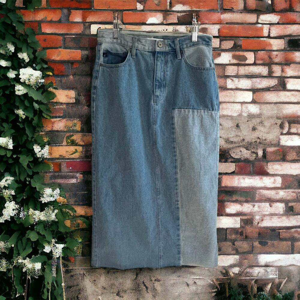 Kancan Brodie Colorblock Denim Midi Skirt L READ
